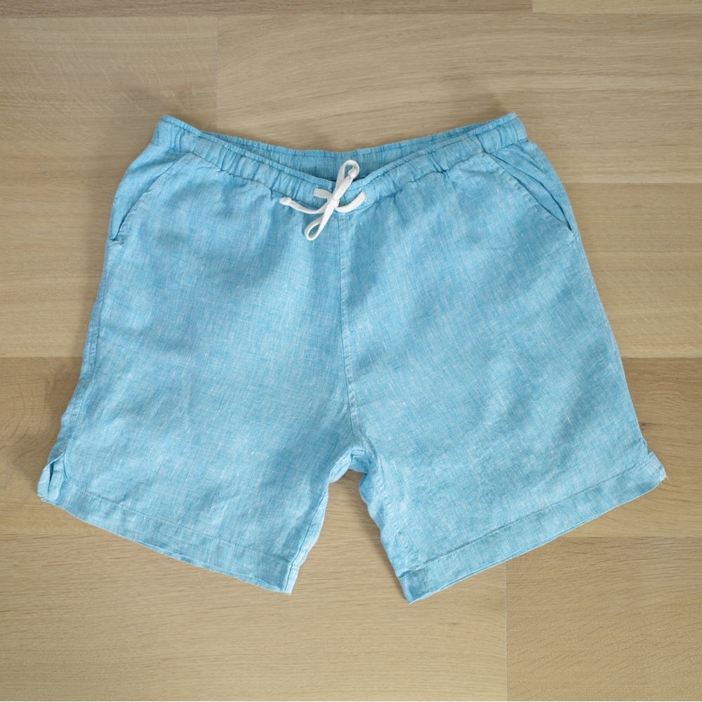 Alex Crane Medium Linen Shorts - Aqua Blue
